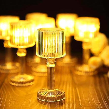 Table Lamp 4 Pc – Portable Plastic Crystal White Glass Night Lamps, Small Acrylic Desk Lights, Golden Bulb, Showpiece for Reading, Bedroom, Living Room and Diwali Gifts (Battery Powered)