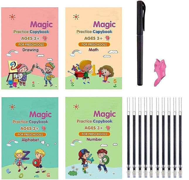 Magic Practice Copybook (8 BOOK + 20 REFILL) Number Tracing Book for Preschoolers with Pen, Magic Calligraphy Copybook Set Practical Reusable - A5