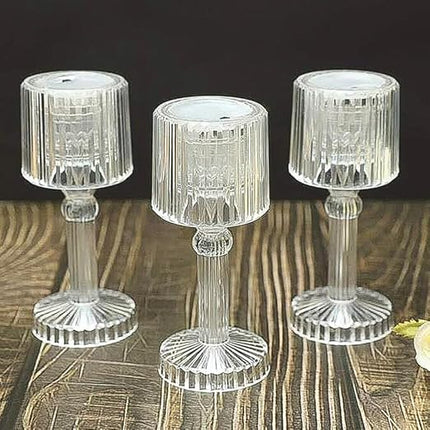 Table Lamp 4 Pc – Portable Plastic Crystal White Glass Night Lamps, Small Acrylic Desk Lights, Golden Bulb, Showpiece for Reading, Bedroom, Living Room and Diwali Gifts (Battery Powered)