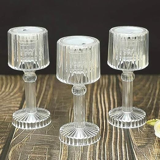 Table Lamp 4 Pc – Portable Plastic Crystal White Glass Night Lamps, Small Acrylic Desk Lights, Golden Bulb, Showpiece for Reading, Bedroom, Living Room and Diwali Gifts (Battery Powered)