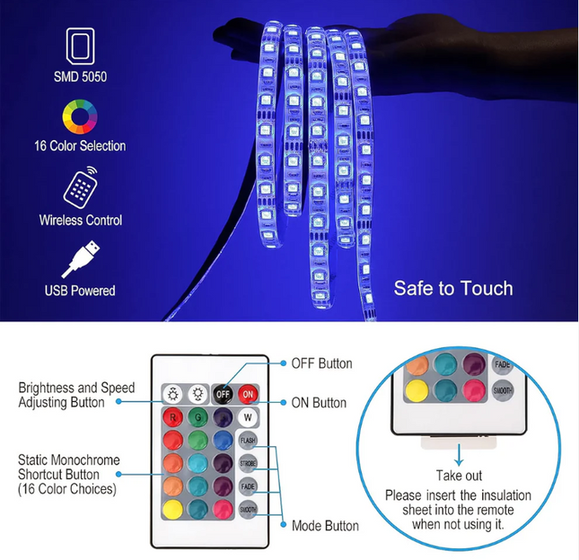 3M RGB LED Strip Lights, LED Mood Lights (2 Set)