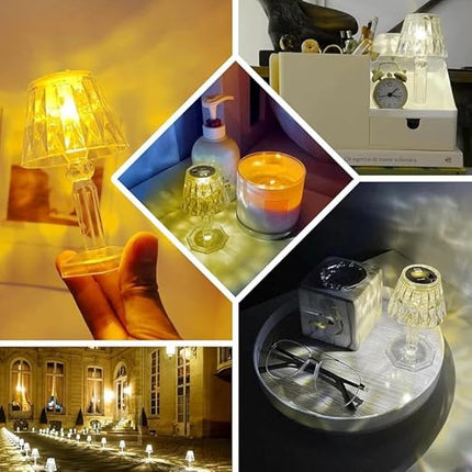 Table Lamp 4 Pc – Portable Plastic Crystal White Glass Night Lamps, Small Acrylic Desk Lights, Golden Bulb, Showpiece for Reading, Bedroom, Living Room and Diwali Gifts (Battery Powered)