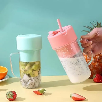 Portable Crusher Juicer With Handle & Straw, USB Rechargeable 6 Blades (420 ML). Fits in a Handbag