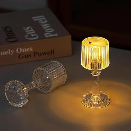 Table Lamp 4 Pc – Portable Plastic Crystal White Glass Night Lamps, Small Acrylic Desk Lights, Golden Bulb, Showpiece for Reading, Bedroom, Living Room and Diwali Gifts (Battery Powered)