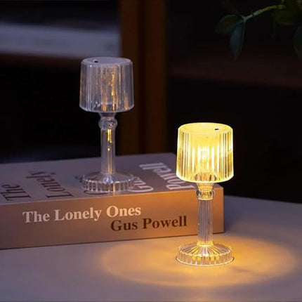 Table Lamp 4 Pc – Portable Plastic Crystal White Glass Night Lamps, Small Acrylic Desk Lights, Golden Bulb, Showpiece for Reading, Bedroom, Living Room and Diwali Gifts (Battery Powered)