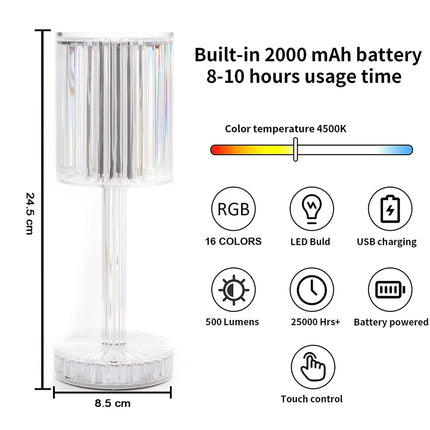 Crystal Table Lamp, Touch Control Atmosphere Nightstand Lamp