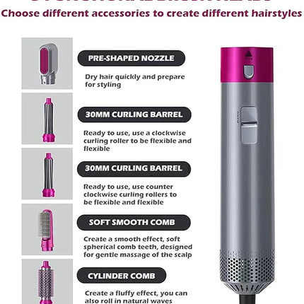 5 in 1 Hot Air Brush Hair Dryer & Volumizer, Multifunctional Hair Styler Tool for Women | Detachable Blow Dryer Brush,Professional Hair Straightener, Curler, Crimper