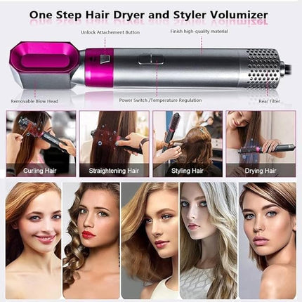5 in 1 Hot Air Brush Hair Dryer & Volumizer, Multifunctional Hair Styler Tool for Women | Detachable Blow Dryer Brush,Professional Hair Straightener, Curler, Crimper