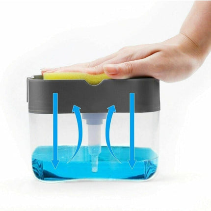 2-in-1 Kitchen Soap Dispenser with Sponge Holder, Countertop Dish Soap Pump Organizer, Black and Clear