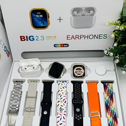esportic (10 in 1 Set i20 Ultra MAX Suit SmartWatch + ear buds Pro with Transparent Screen Guard Watch with Seven Decorated Straps,Fitness & Outdoor, Health & Medical, Watchphone,(7 Multicolor Straps)