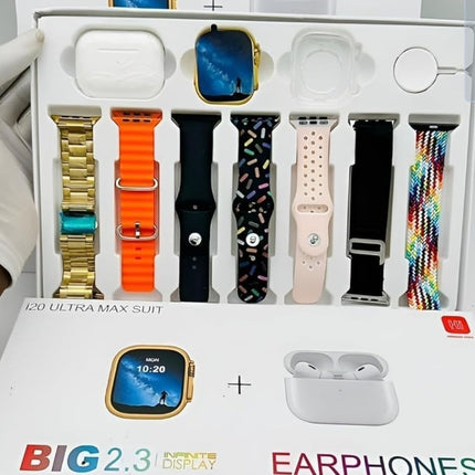 esportic (10 in 1 Set i20 Ultra MAX Suit SmartWatch + ear buds Pro with Transparent Screen Guard Watch with Seven Decorated Straps,Fitness & Outdoor, Health & Medical, Watchphone,(7 Multicolor Straps)