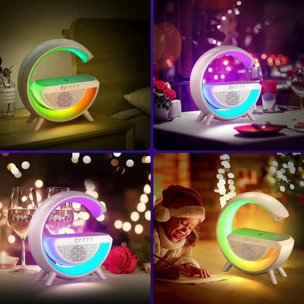 3 IN 1 MULTIFUNCTION G SHAPE LED BLUTOOTH SPEAKER WITH WIRELESD FAST CHARGER
