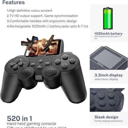 DXP S10 Handheld Game Console for Kids 520 Retro Video Games Classic Rechargeable Console with TV Support Kids Video Game Set Pocket Gamer Experience Includes Mario Game