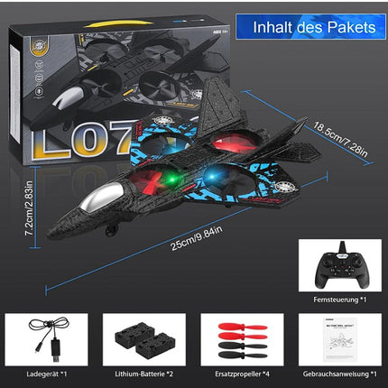 Remote Control Fighter Jet Drone Toy with LED Lights – 4-Rotor RC Flying Aircraft Plane, Easy Control Quadcopter Style Toy for Kids, Indoor & Outdoor Flying Play