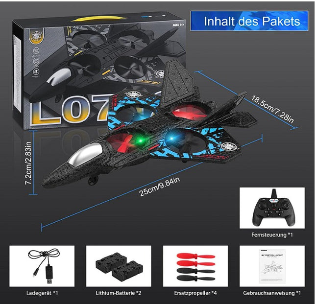 Remote Control Fighter Jet Drone Toy with LED Lights – 4-Rotor RC Flying Aircraft Plane, Easy Control Quadcopter Style Toy for Kids, Indoor & Outdoor Flying Play