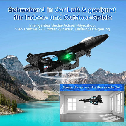 Remote Control Fighter Jet Drone Toy with LED Lights – 4-Rotor RC Flying Aircraft Plane, Easy Control Quadcopter Style Toy for Kids, Indoor & Outdoor Flying Play