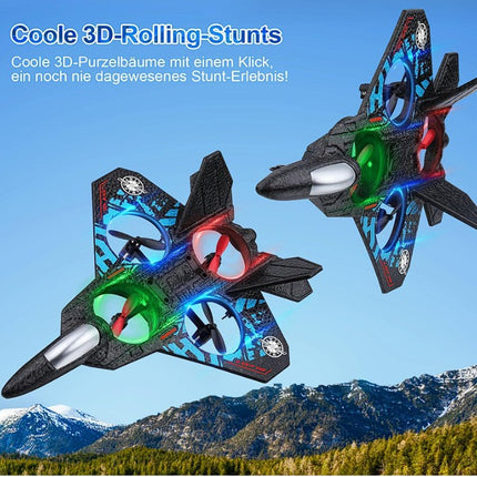 Remote Control Fighter Jet Drone Toy with LED Lights – 4-Rotor RC Flying Aircraft Plane, Easy Control Quadcopter Style Toy for Kids, Indoor & Outdoor Flying Play