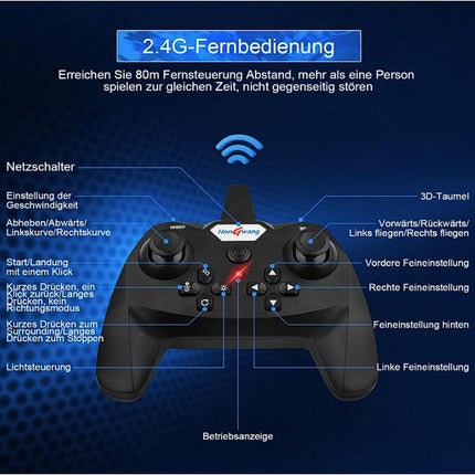 Remote Control Fighter Jet Drone Toy with LED Lights – 4-Rotor RC Flying Aircraft Plane, Easy Control Quadcopter Style Toy for Kids, Indoor & Outdoor Flying Play