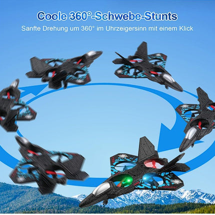 Remote Control Fighter Jet Drone Toy with LED Lights – 4-Rotor RC Flying Aircraft Plane, Easy Control Quadcopter Style Toy for Kids, Indoor & Outdoor Flying Play