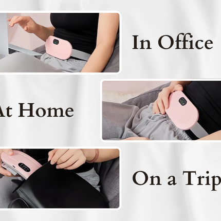 Portable Cordless Heating Pad for Menstrual Pain Relief | Adjustable 3 Heat & 4 Massage Modes | Rechargeable Belly and Back Warmer for Women | Period Cramp Relief Belt – Pink